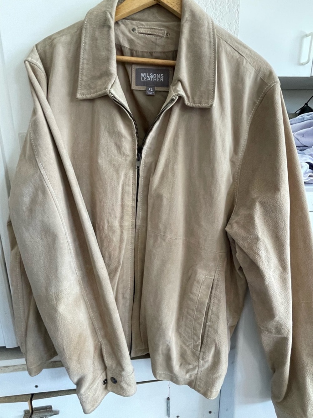 Wilsons Leather Men's Suede Bomber Jacket - Light Beige